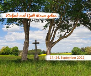 Symbolbild Gott - Kreuz zwischen Bäumen